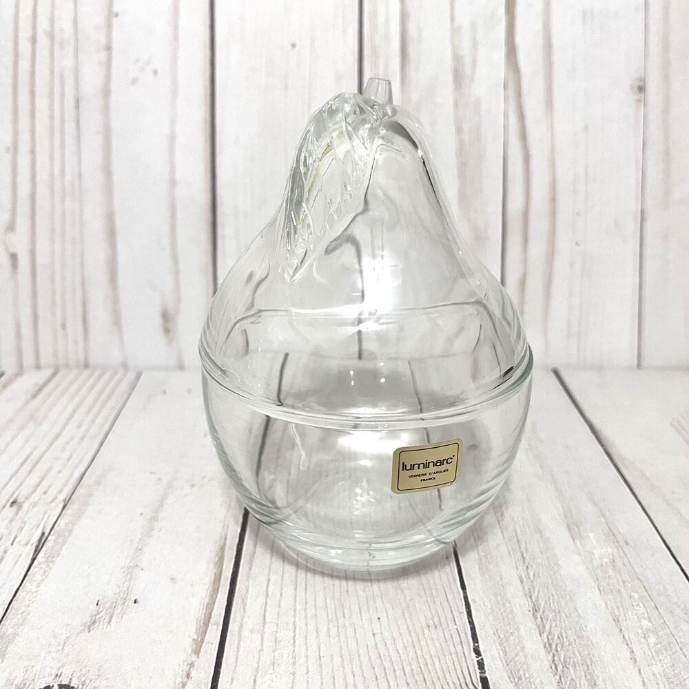Luminarc Vintage Clear Glass Pear Candy Dish Made in France Farmhouse Decor